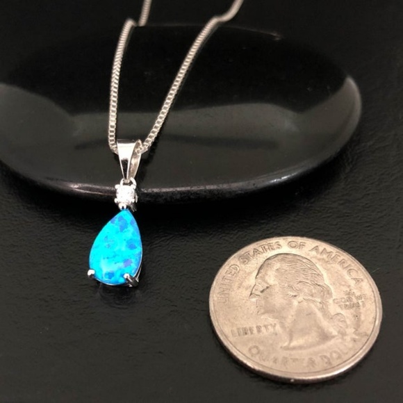 Sterling Silver Blue Opal CZ Necklace - Picture 5 of 8